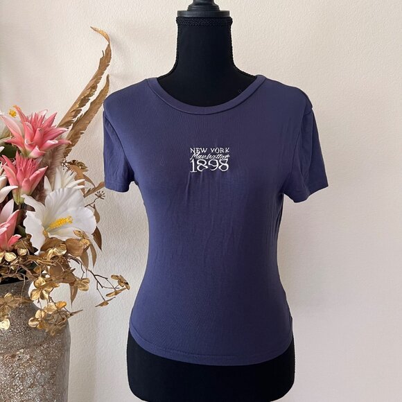 Tops - New York Manhattan 1898 Nautical Navy Blue Y2K Babytee Womens S